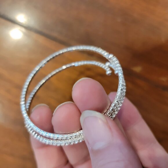 2 PC Set Silver & CZ Studded Wrap Bracelets - Picture 5 of 10